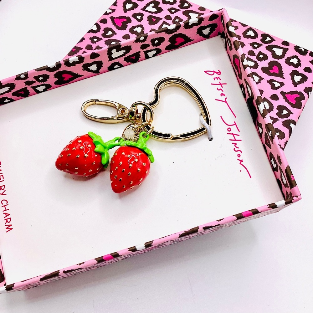 Betsey Johnson Strawberry Charm Heart Keychain